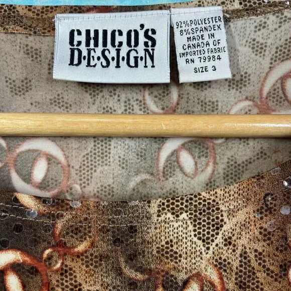 Vintage Chicos Blouse Size 3 Large Chicos BlouseShimmer Rusty Brown Red Cream - Picture 5 of 16